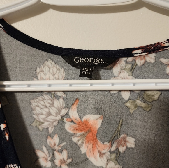 Navy Orange Floral George Wrap Dress Size XXL - Picture 2 of 3